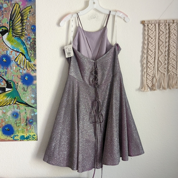 Jules & Cleo NWT Plus Size Metallic Mini Dress Lace Up Back Pink High Neck Sz 18 - Picture 5 of 10